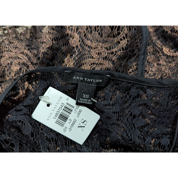 New Ann Taylor sz XS Sheer Lace Blouse copper & black tank lined 2340 - Picture 4 of 5